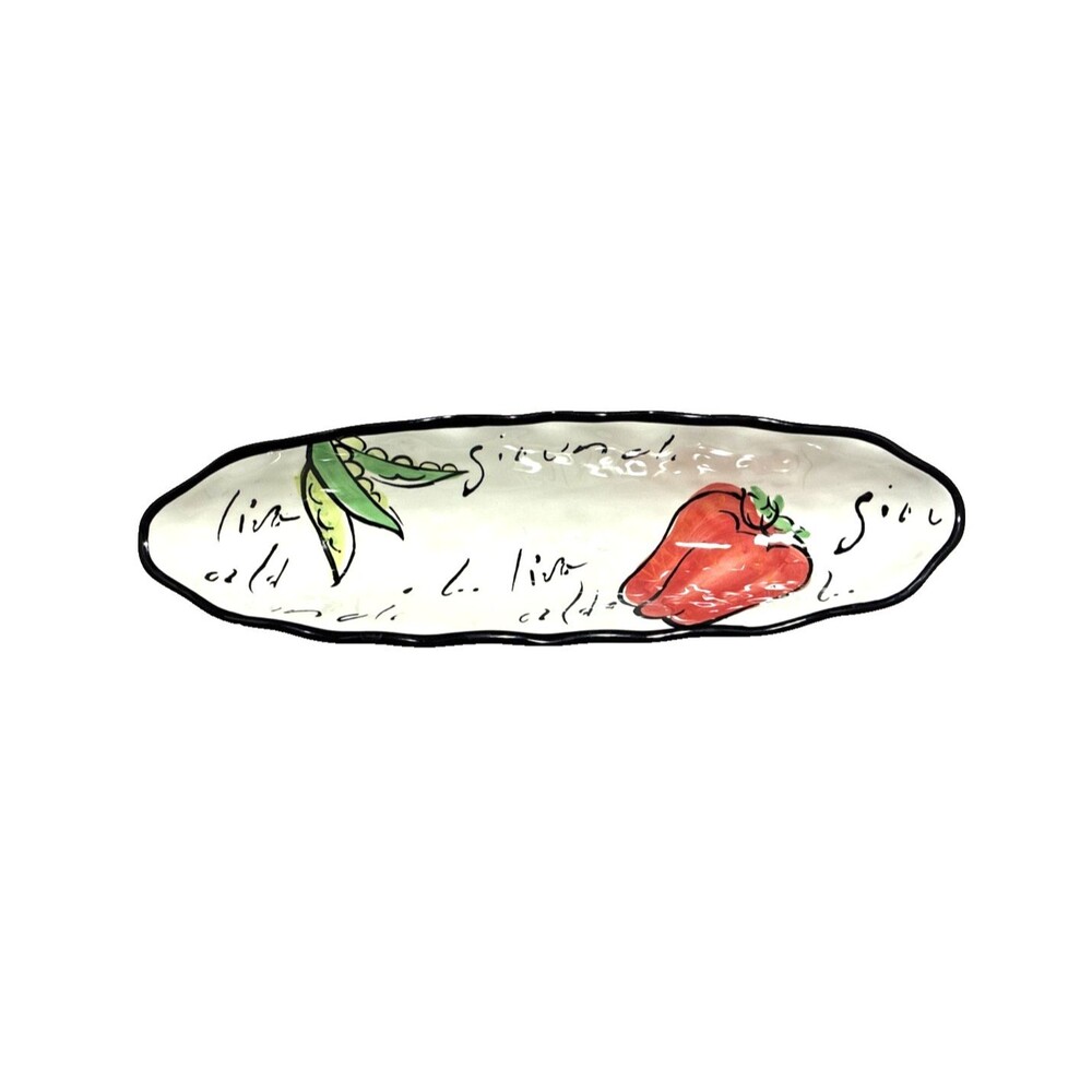 Oval Serving Dish Bright Colors/Peas &Red Pepper/ Wavy Border Certified Internat